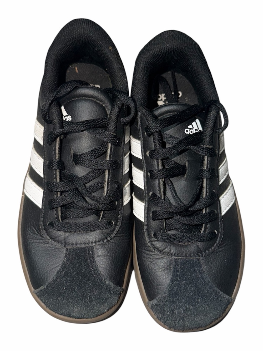 adidas Kids Black Sneakers with White Three-Stripes